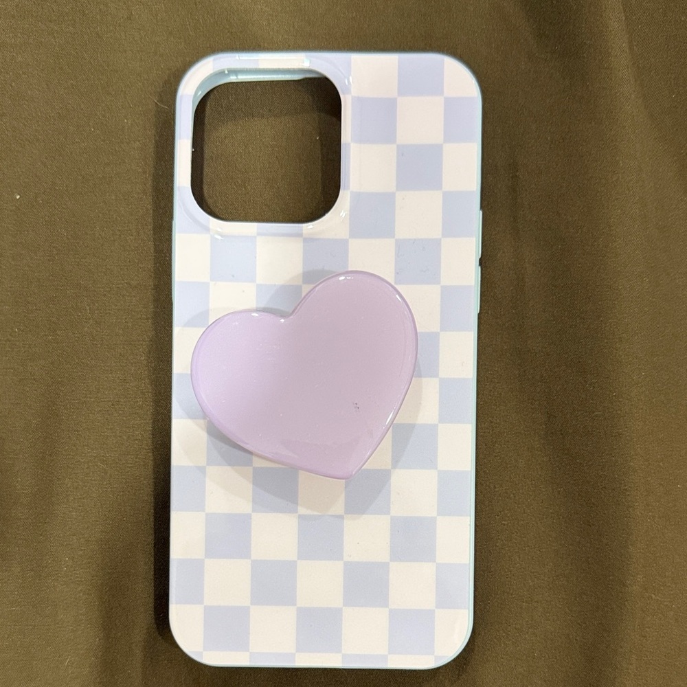 iPhone 13 Pro Max Purple Heart Checkered Phone Case with Pop Grip